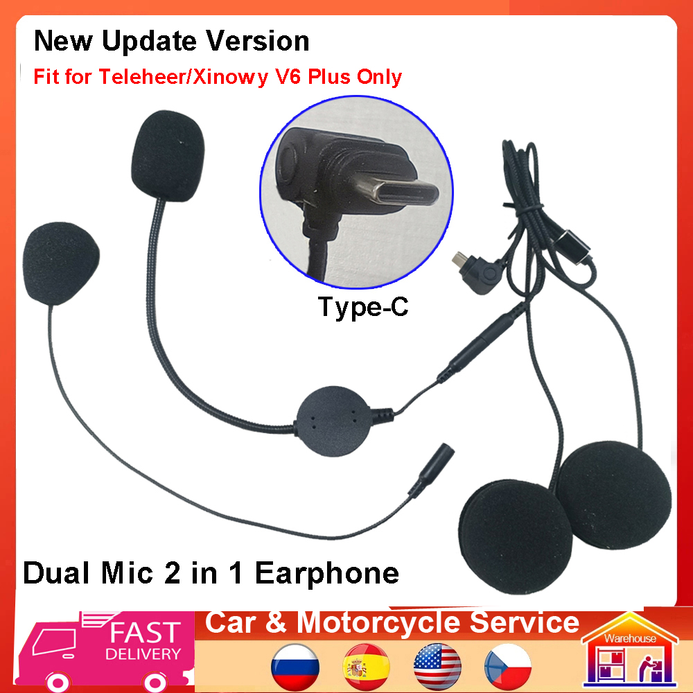 Universal Motorcycle Helmet Intercom Headset - ลำโพงหูฟังประเภท-C 2 ใน 1 ไมโครโฟนคู่สำหรับวี 6